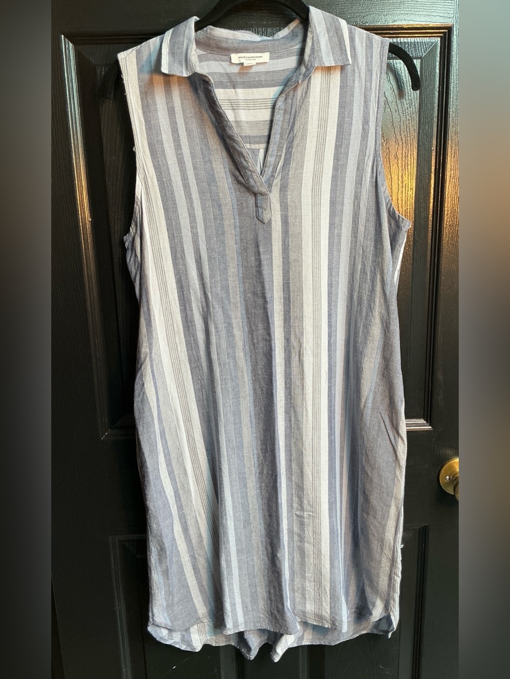 beachlunchlounge Striped Linen Dress in Blue and White
